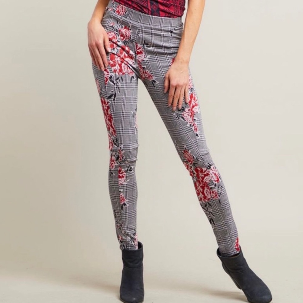 Piphany Varick Plaid & Floral Knit Pant size L